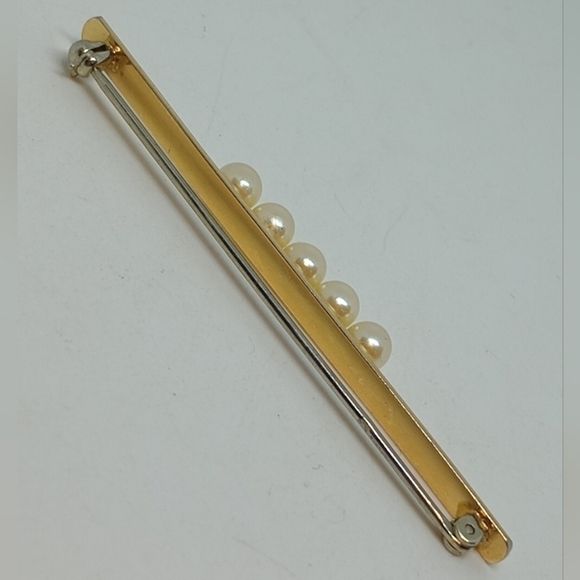 * vintage Krementz faux pearl gold tone bar pin brooch - Picture 4 of 8